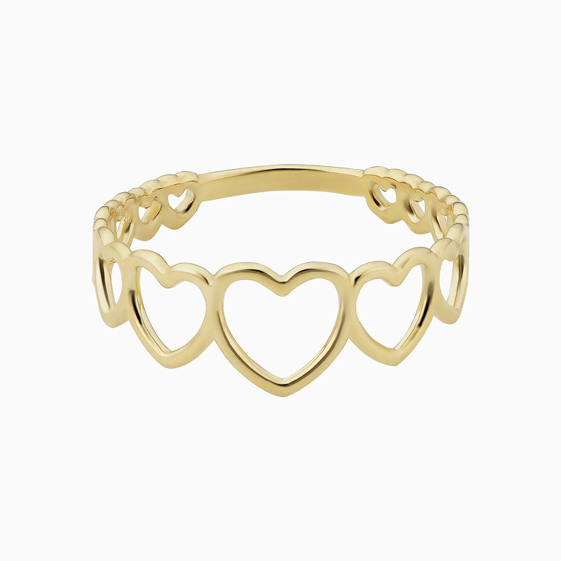 Anillo apilable de corazón a corazón en oro de 14 quilates-3