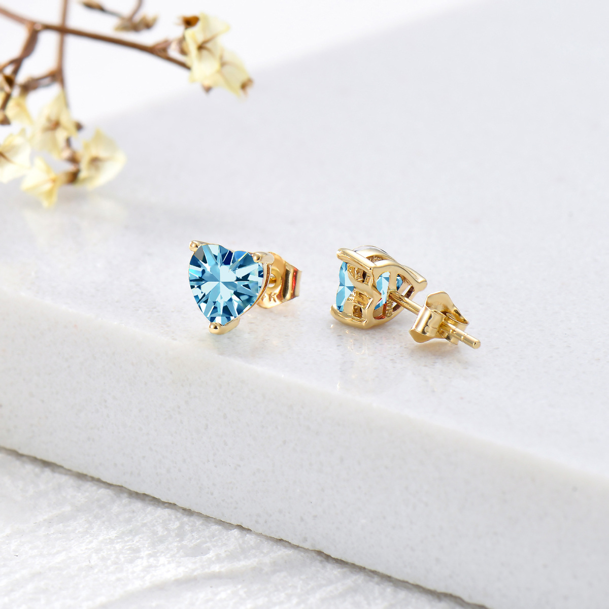 10K Gold Heart Topaz Stud Earrings-4