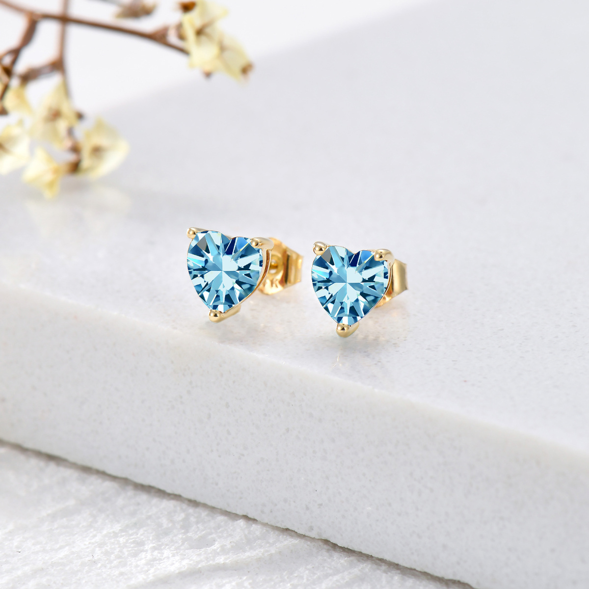 14K Gold Heart Topaz Stud Earrings-5