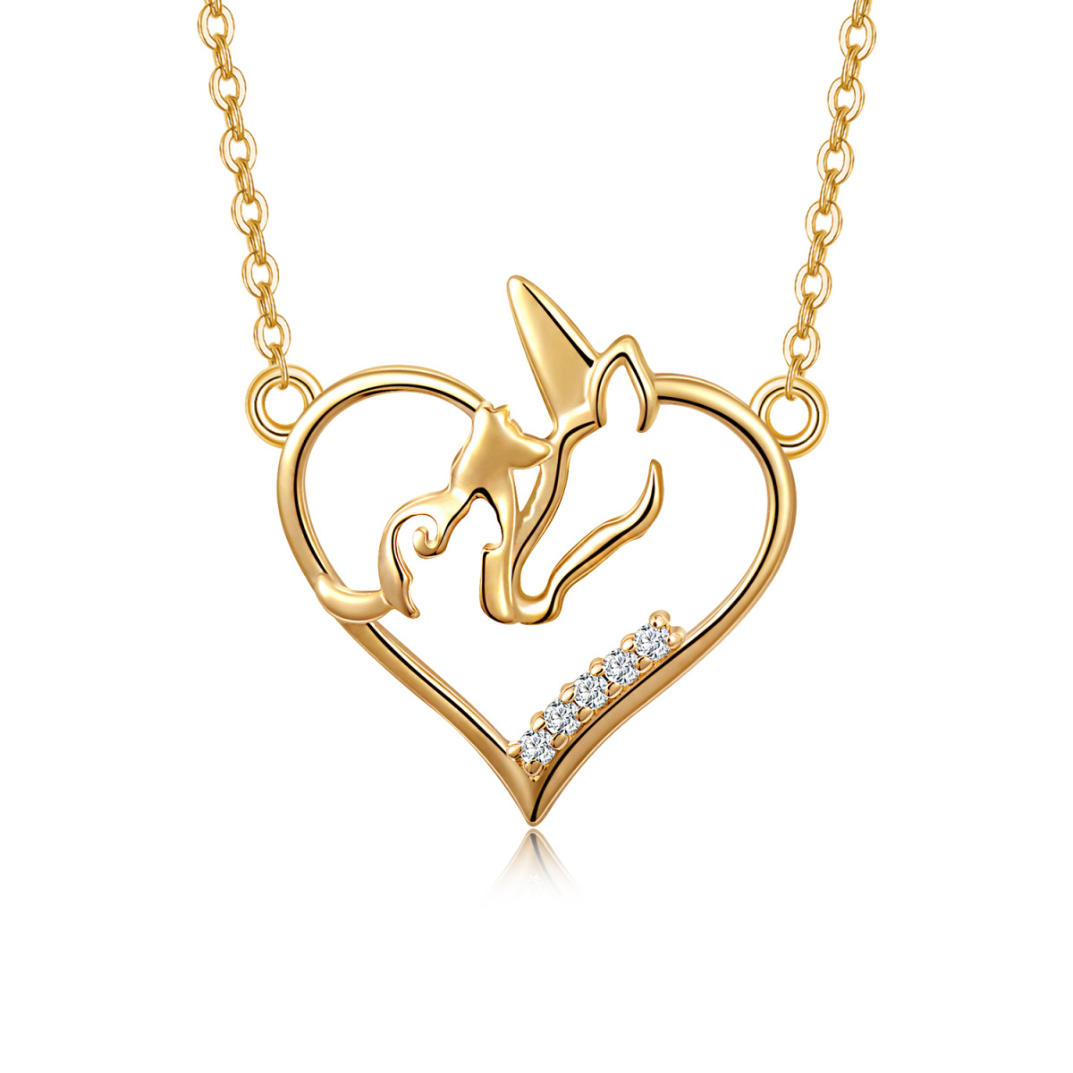 Collier pendentif coeur et licorne en or 14K à zircon cubique-1