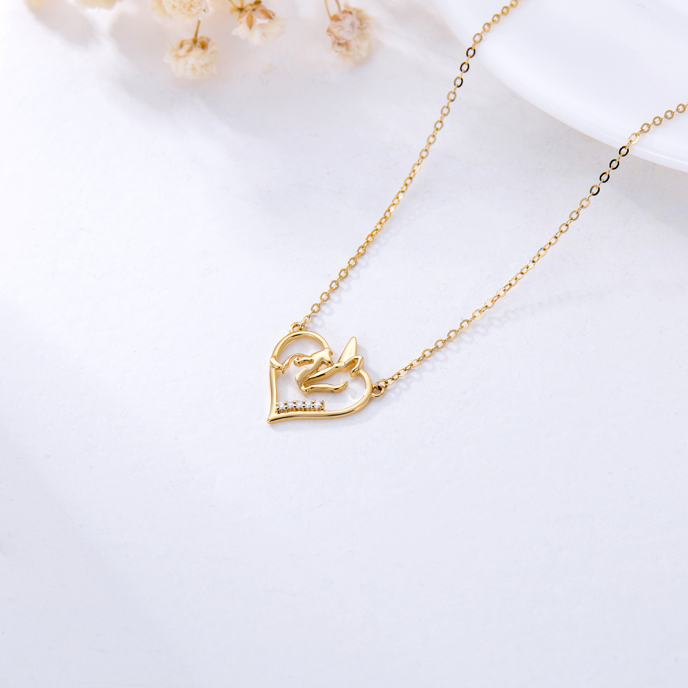 10K Gold Cubic Zirconia Heart & Unicorn Pendant Necklace-4