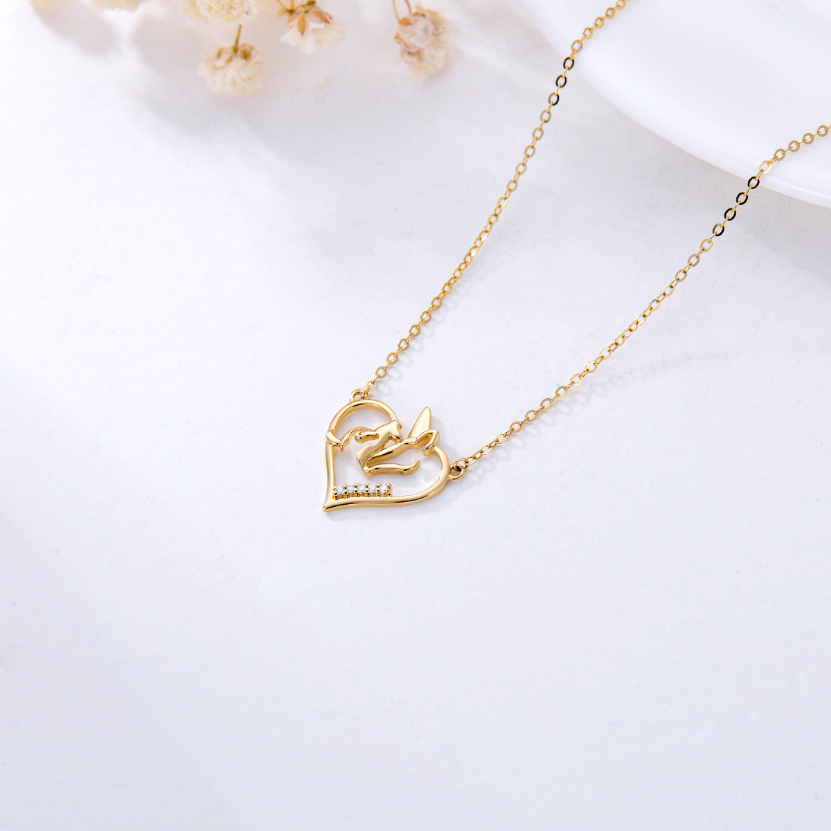 Collier pendentif coeur et licorne en or 14K à zircon cubique-4