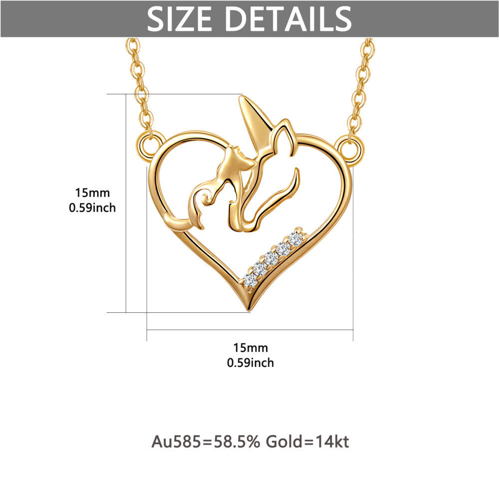 10K Gold Cubic Zirconia Heart & Unicorn Pendant Necklace-5