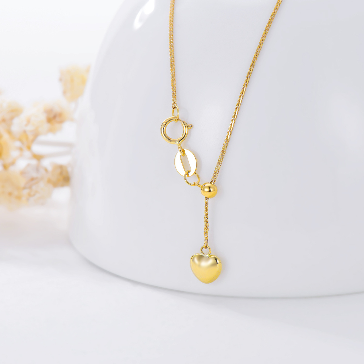 14K Gold Heart Wheat Chain Necklace-4