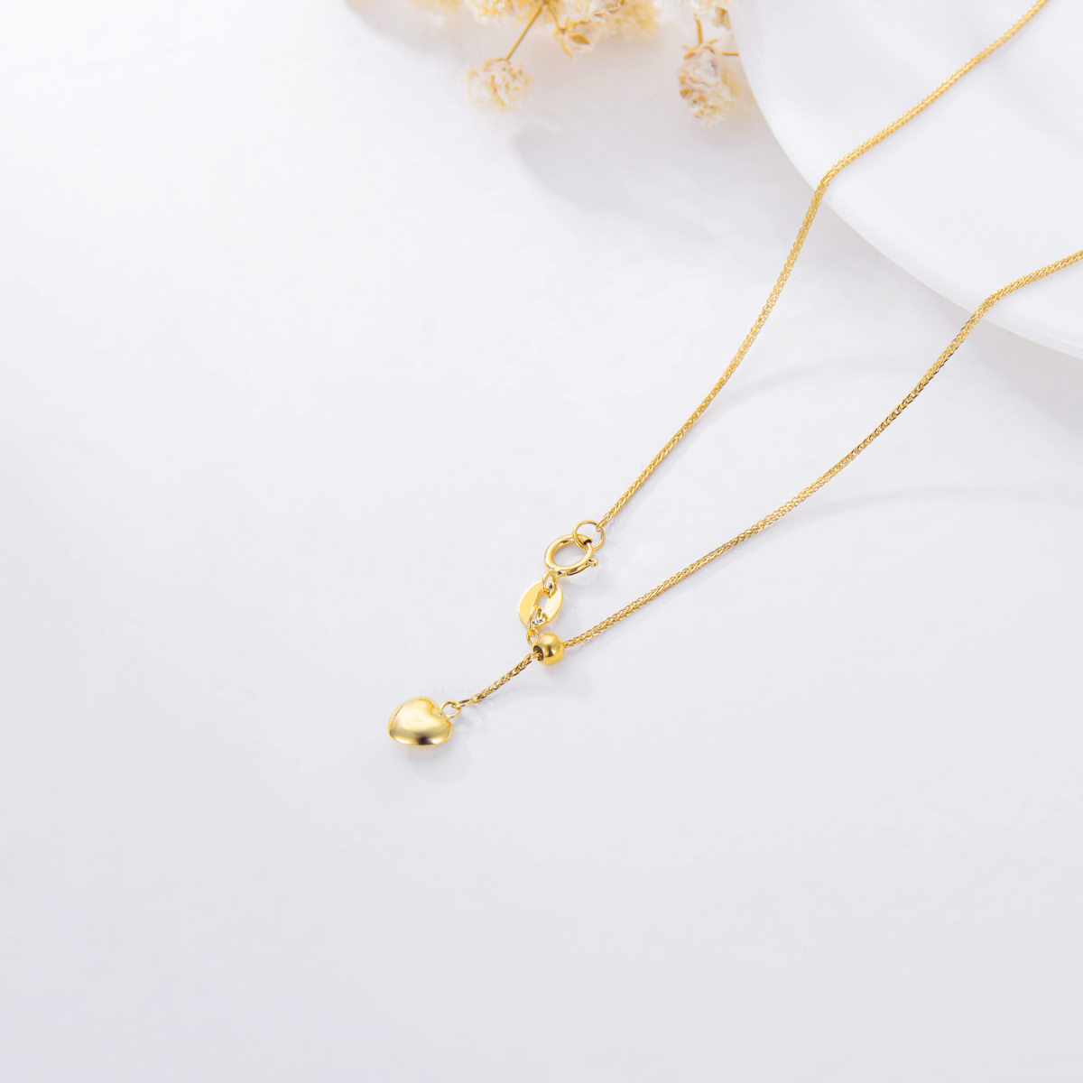 14K Gold Heart Wheat Chain Necklace-5