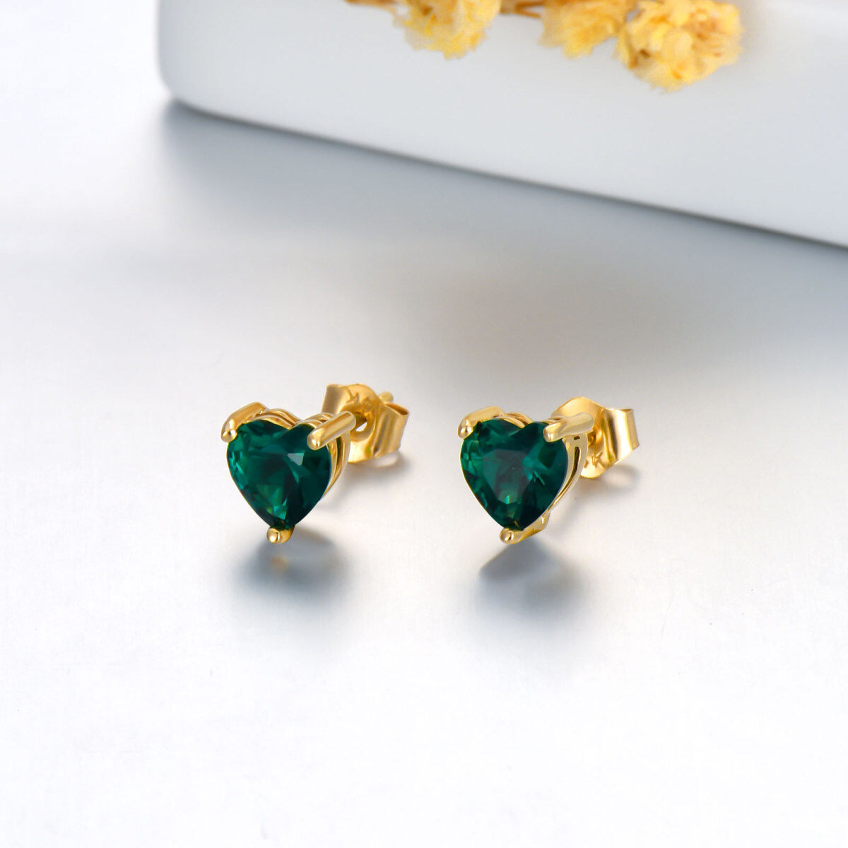 14K gouden hart-zirkoon oorbellen voor dames-2