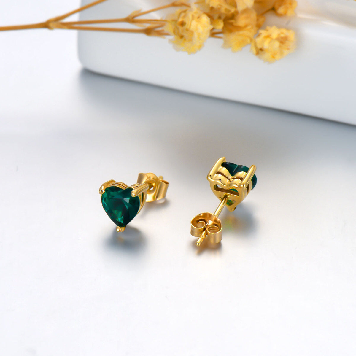 14K gouden hart-zirkoon oorbellen voor dames-3