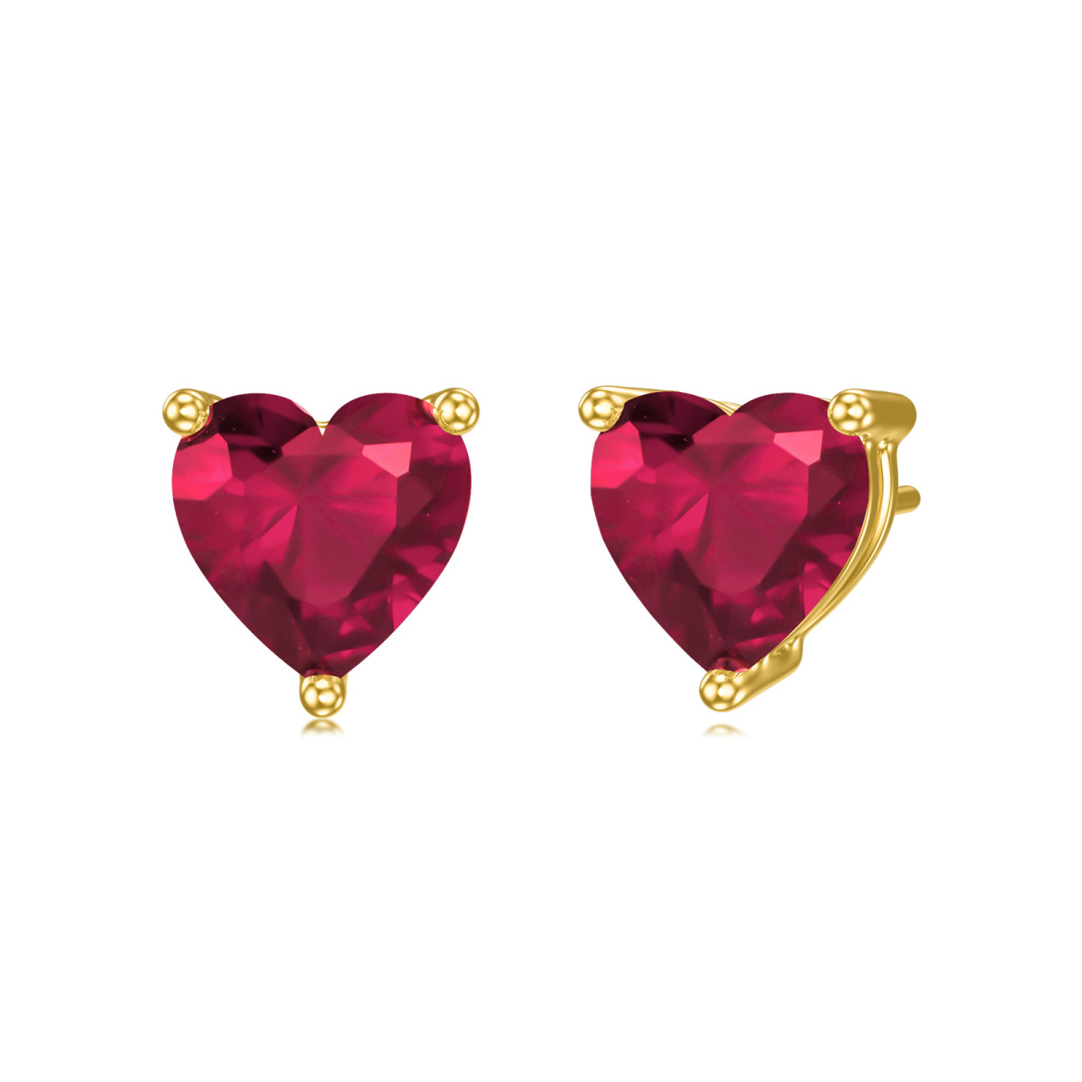 14K Gold Heart Zircon Heart Stud Earrings-1