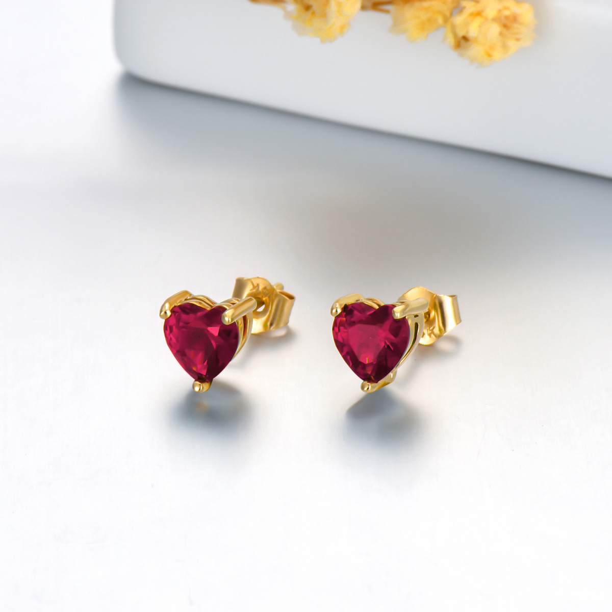 14K Gold Heart Zircon Stud Earrings For Women-3