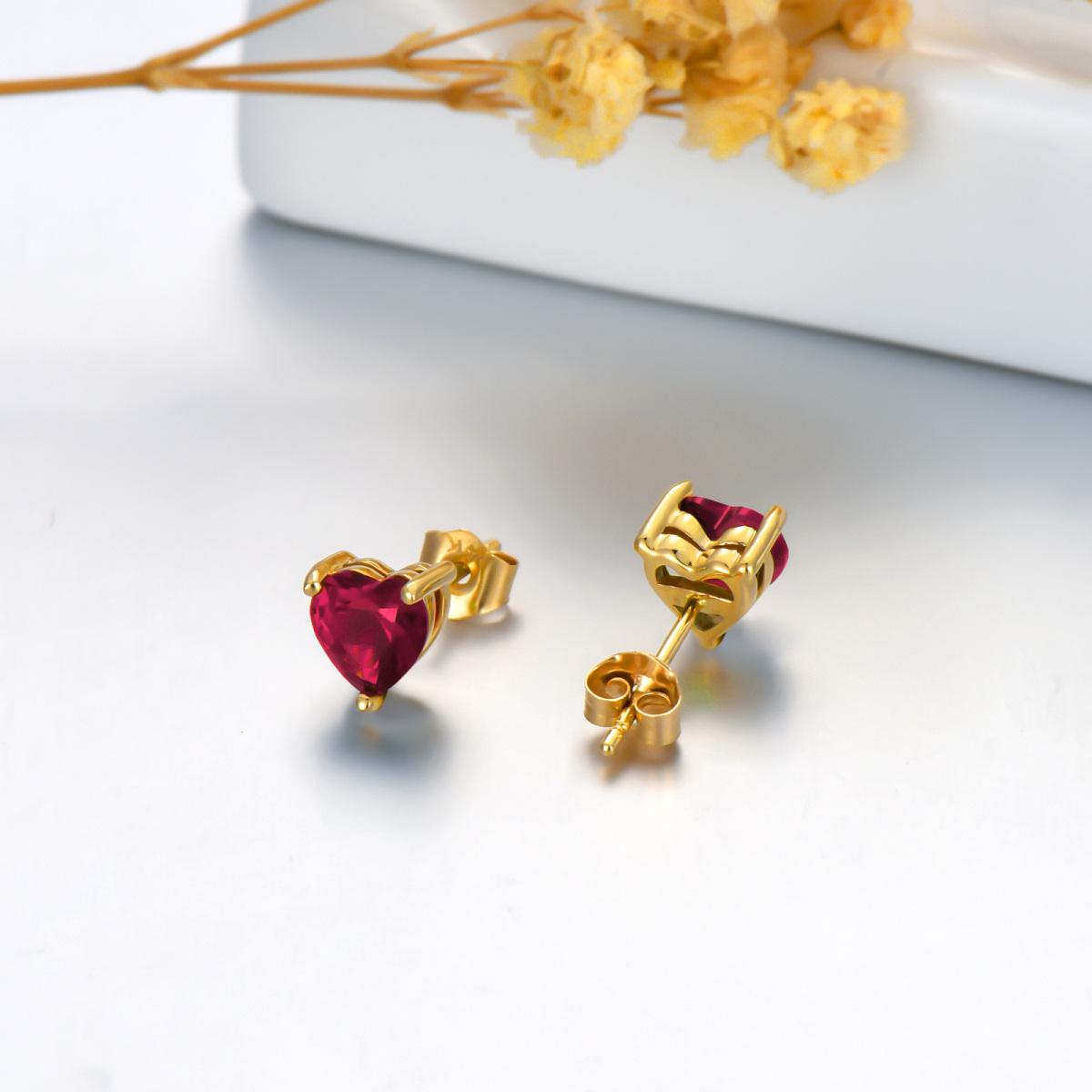 14K Gold Heart Zircon Stud Earrings For Women-4