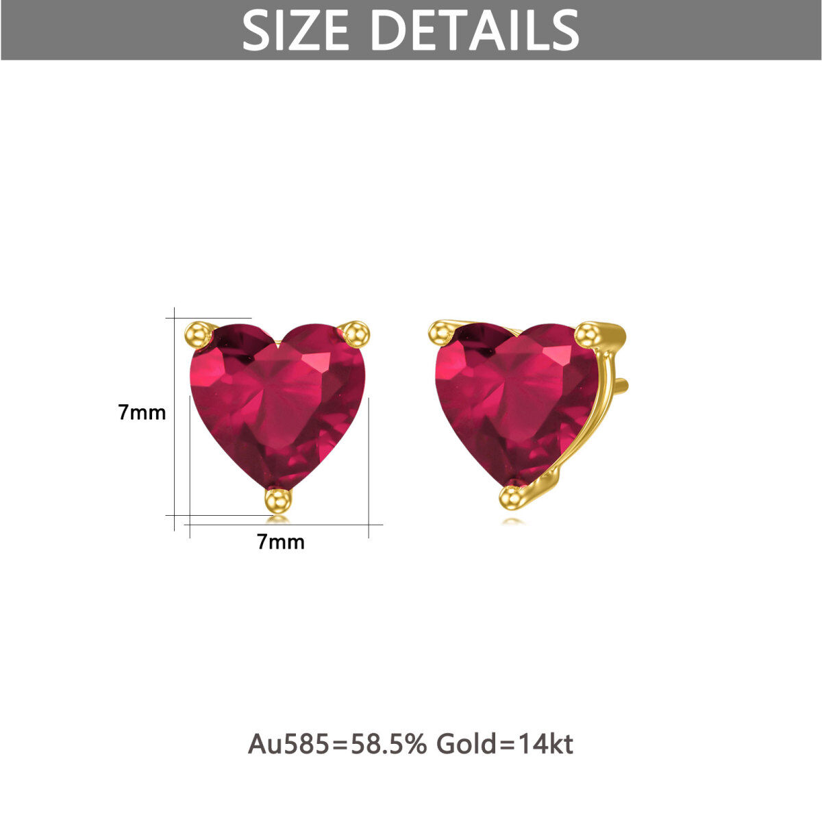 14K Gold Heart Zircon Heart Stud Earrings-5