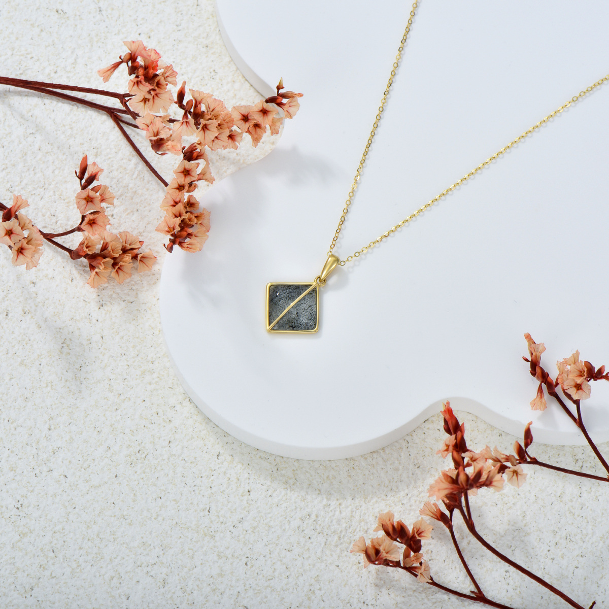 10K Gold Herkimer Diamond Pendant Necklace-3