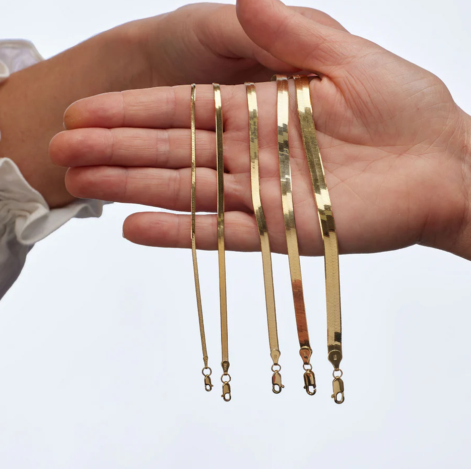 14K Gold Herringbone Chain Anklet 6mm-3