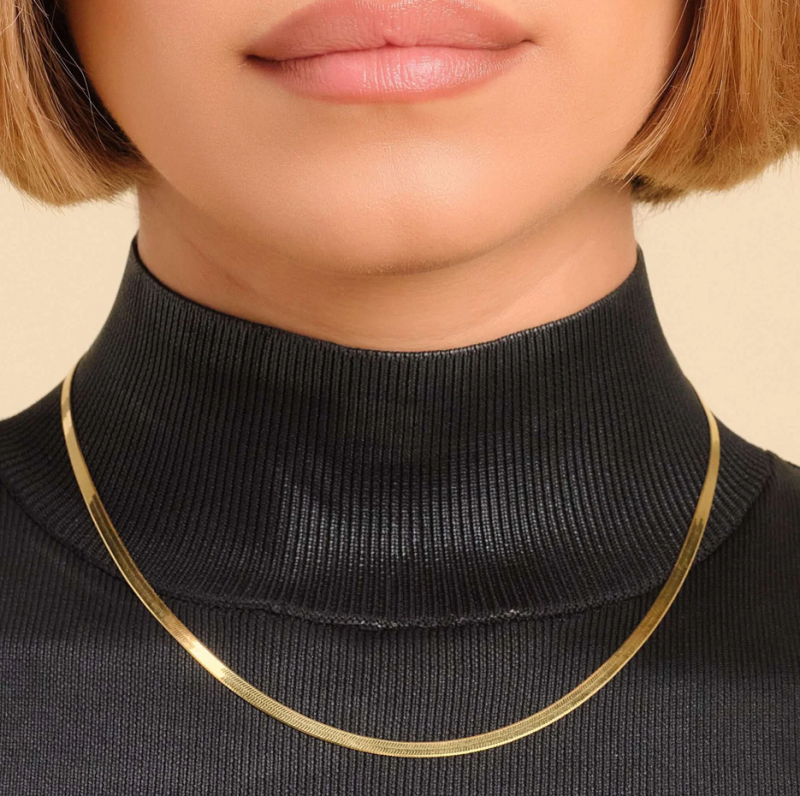 Sterling Silver with Yellow Gold Plated Herringbone Chain Necklace 3mm-2