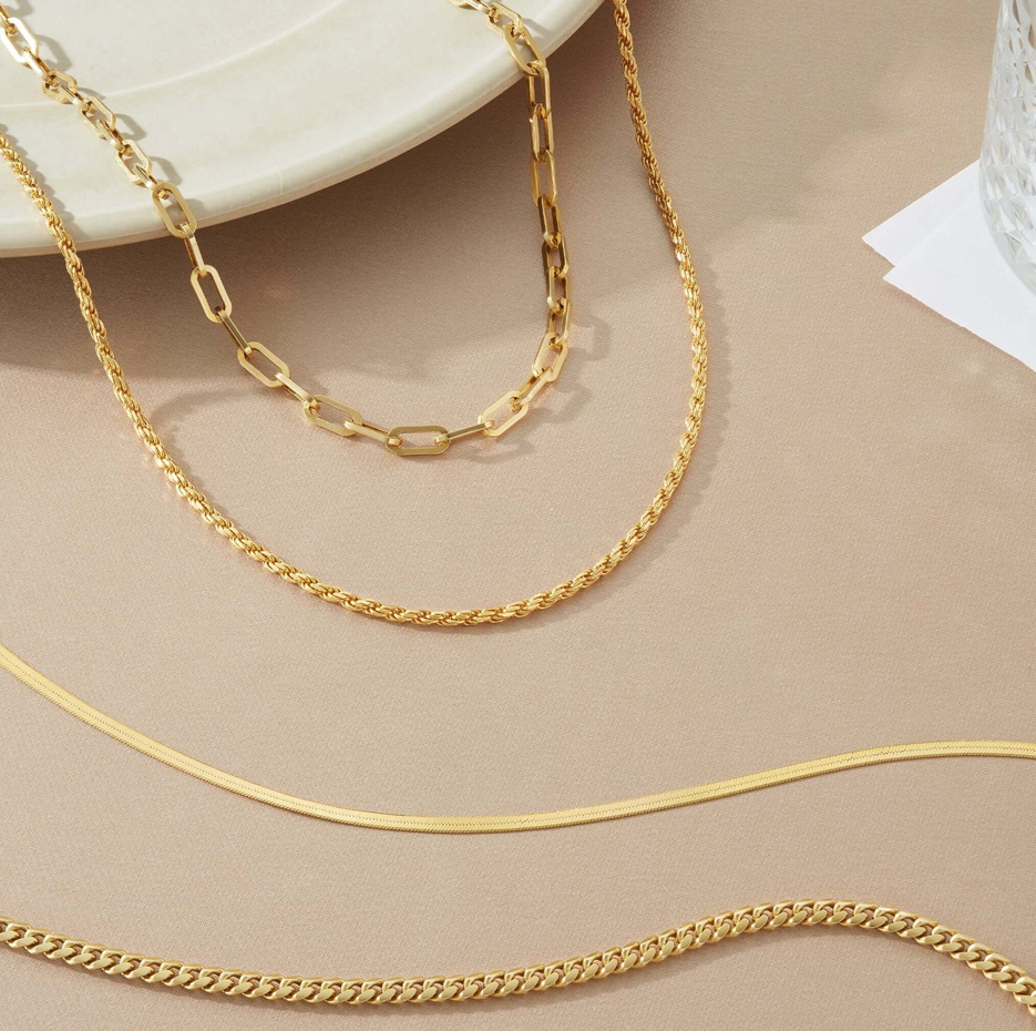 10K Gold Herringbone Chain Necklace 3mm-3