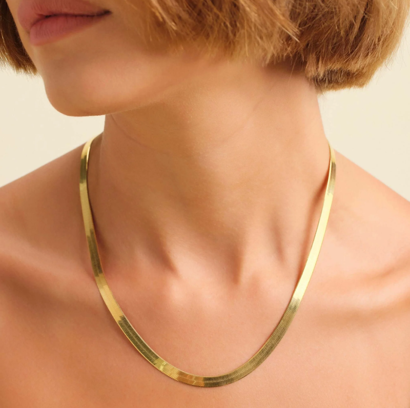 Sterling Silver with Yellow Gold Plated Herringbone Chain Necklace 5mm-2