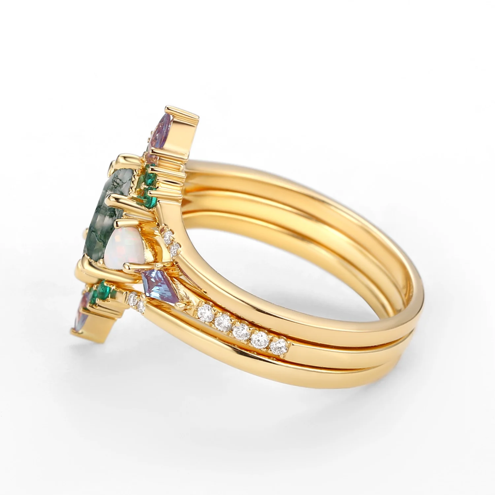 14K Rose Gold Hexagon Cut Moss Agate Engagement Ring-4