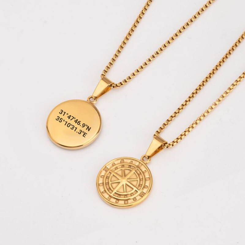 14K Gold Hidden Message Compass Coin Necklace for Men-3
