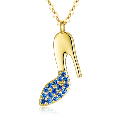 14K Gold Cubic Zirconia High Heel Shoes Pendant Necklace