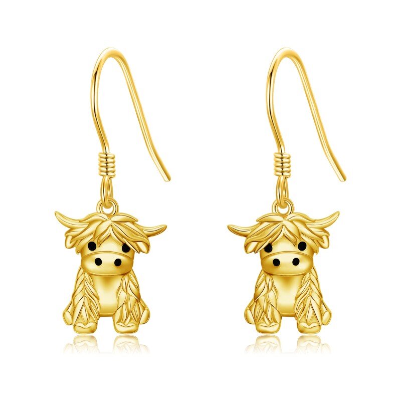 Orecchini pendenti in oro 14K con mucca Highland-1