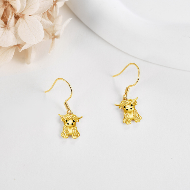 14K Gold Highland Cow Drop Earrings-3