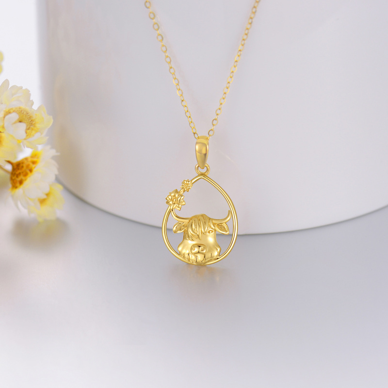 Collier pendentif en or blanc 10 carats en forme de vache des Highlands et de goutte-3