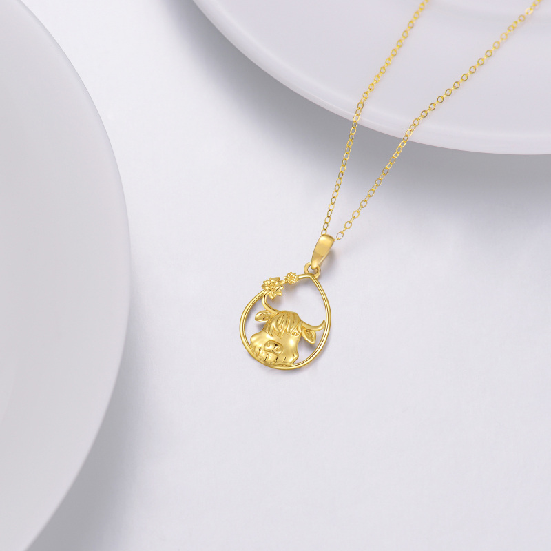 Collier pendentif en or blanc 10 carats en forme de vache des Highlands et de goutte-4