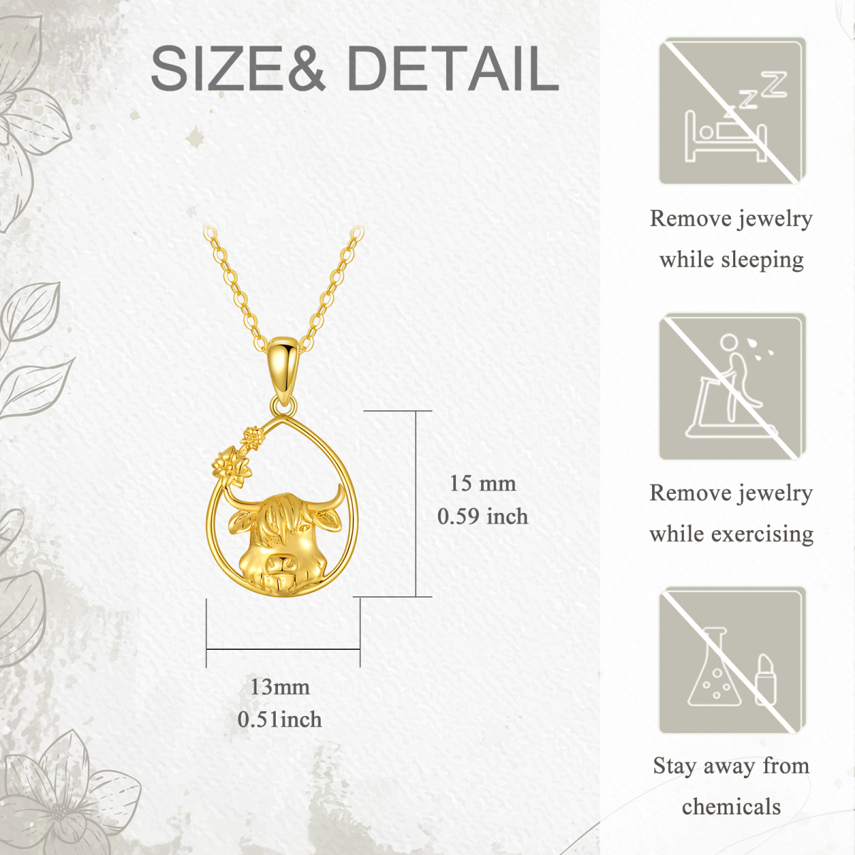 10K Gold Highland Cow & Drop Shape Pendant Necklace-5