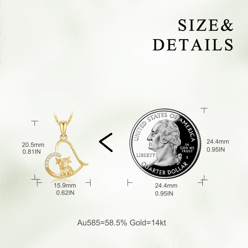 10K witgouden ketting met kubieke zirkonia in de vorm van een Highland Cow en een harthanger-5