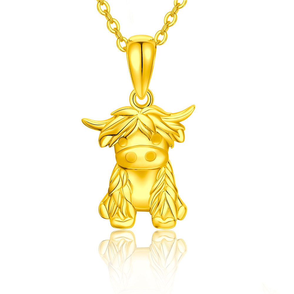 10K Gold Highland Cow Pendant Necklace with Cable Chain-1