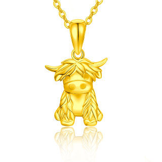 10K Gold Highland Cow Pendant Necklace with Cable Chain-48