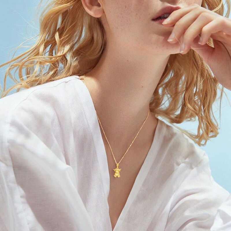18K Gold Highland Cow Pendant Necklace with Cable Chain-2