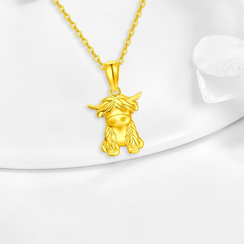 18K Gold Highland Cow Pendant Necklace with Cable Chain-3