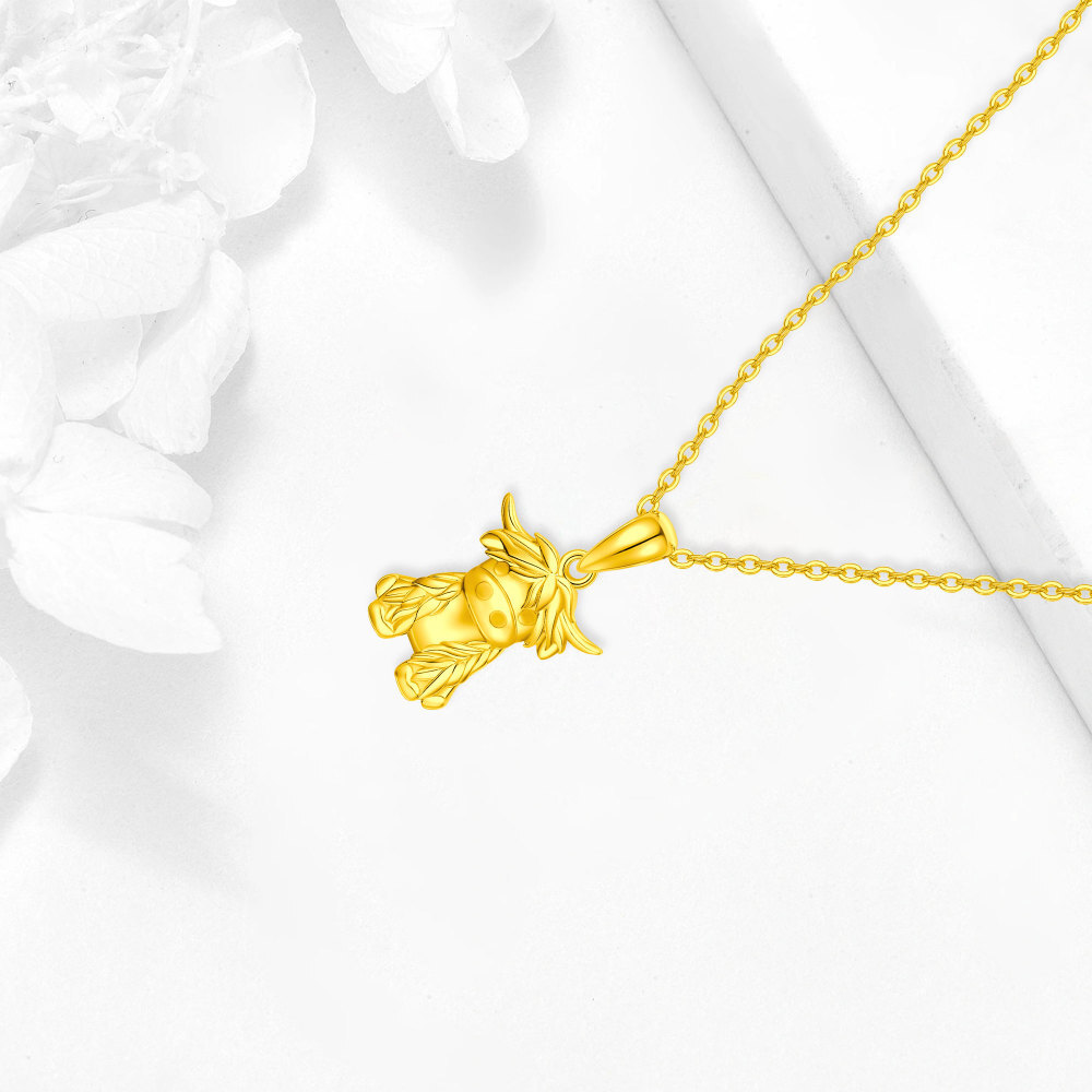 10K Gold Highland Cow Pendant Necklace with Cable Chain-4