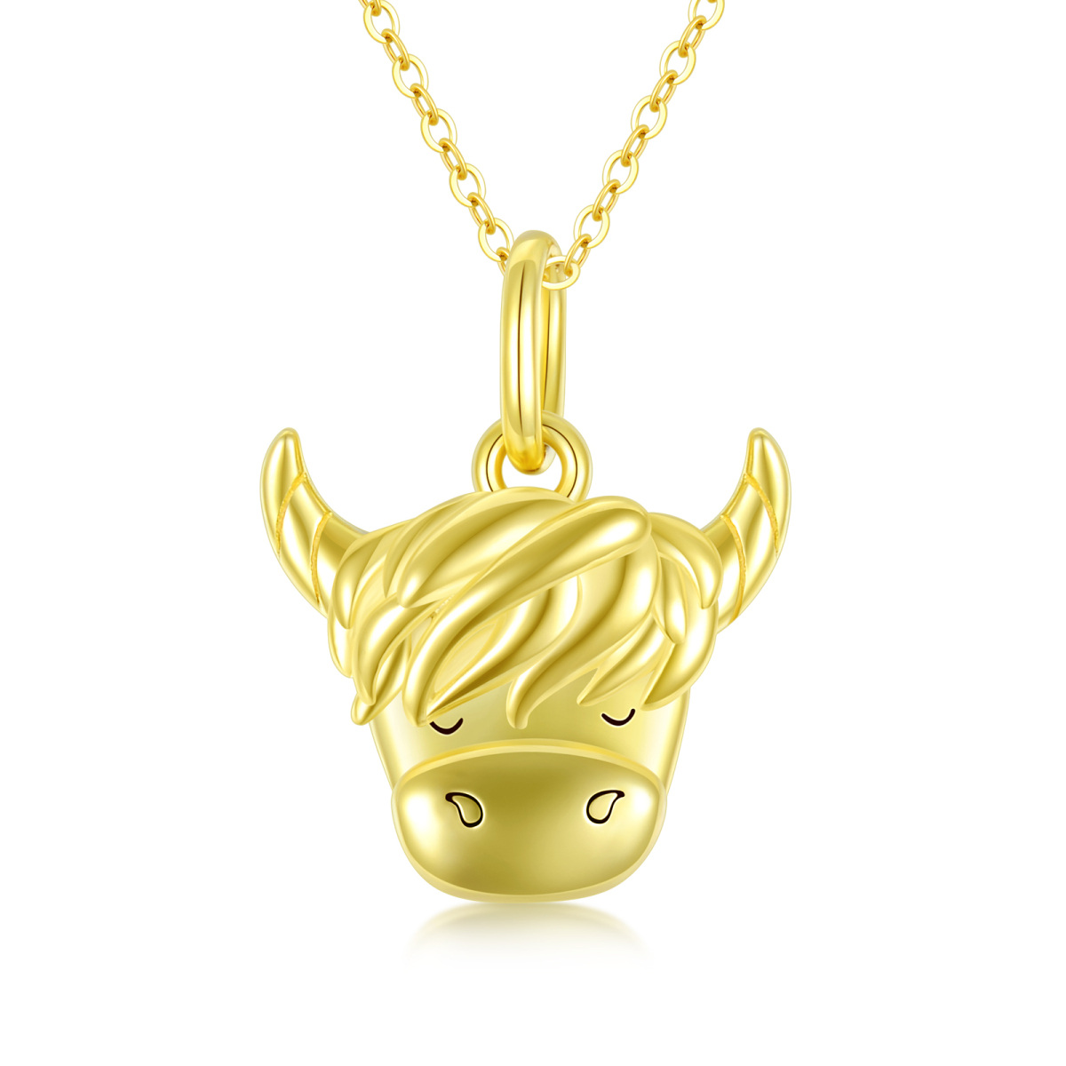 Colar com pingente de vaca das Terras Altas em ouro 14K-1