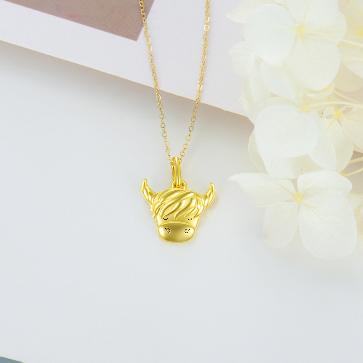 14K Gold Highland Cow Pendant Necklace-4