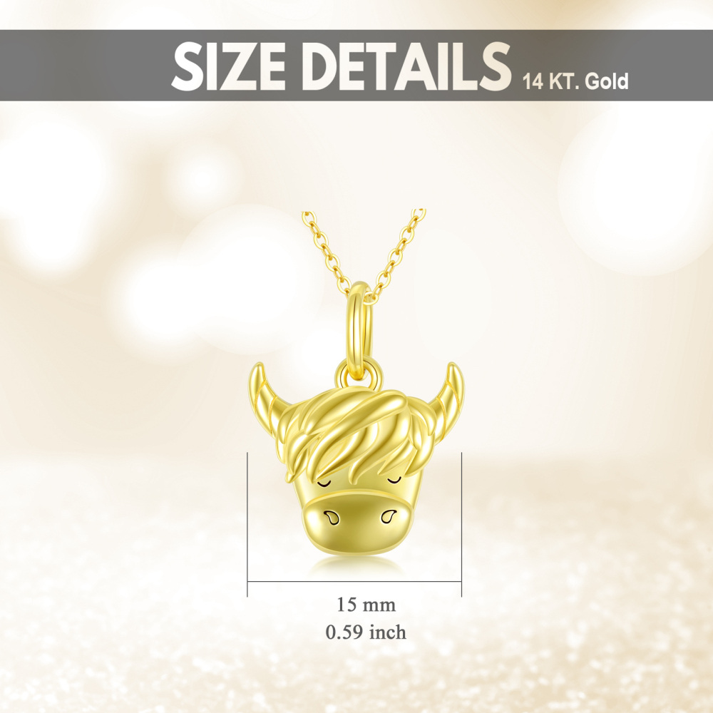 10K Gold Highland Cow Pendant Necklace-5