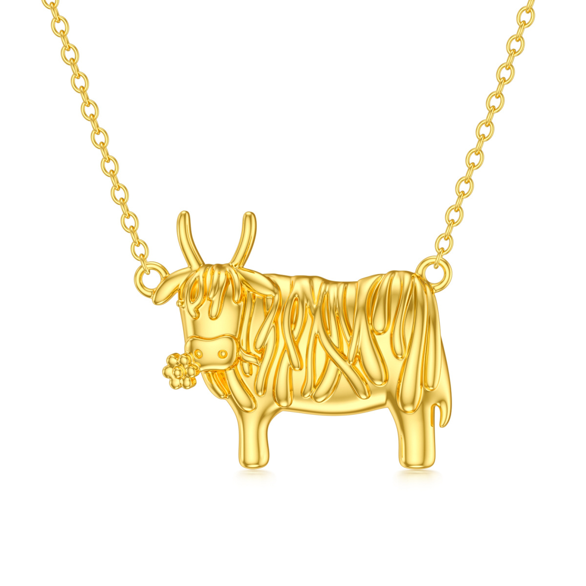 10K Gold Highland Cow Pendant Necklace-1