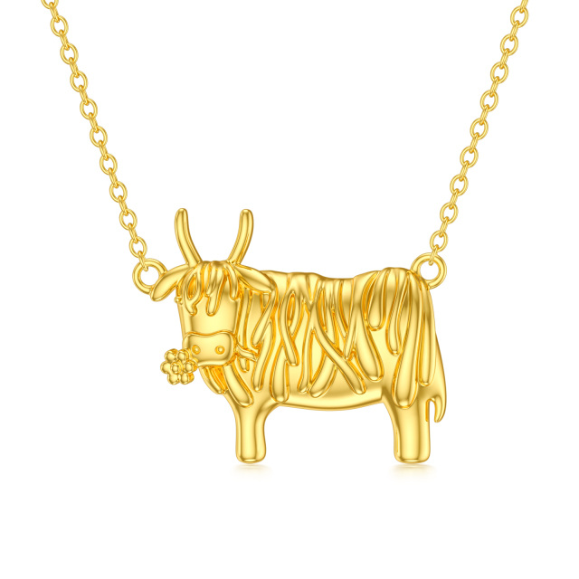 Collana con ciondolo a forma di mucca Highland in oro 14K