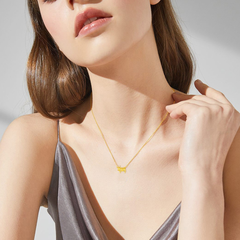 10K White Gold Highland Cow Pendant Necklace-2