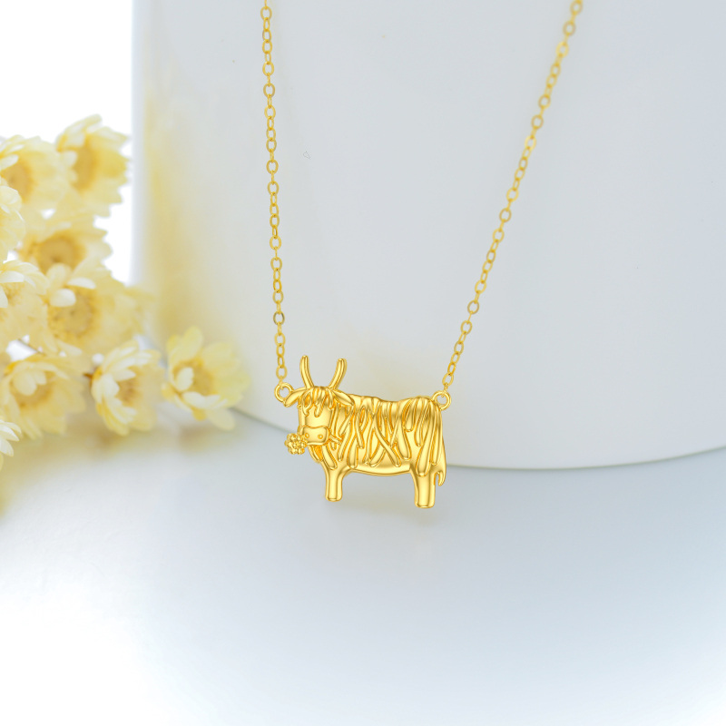 10K White Gold Highland Cow Pendant Necklace-3
