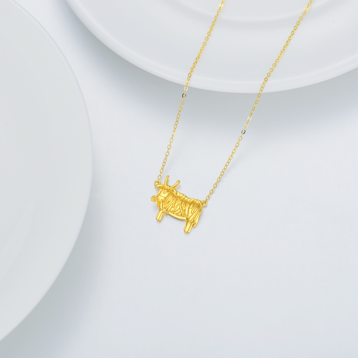 10K Gold Highland Cow Pendant Necklace-4