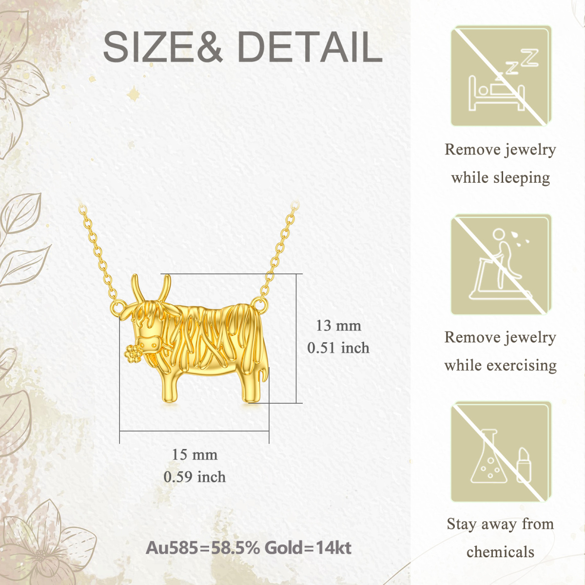 10K Gold Highland Cow Pendant Necklace-5