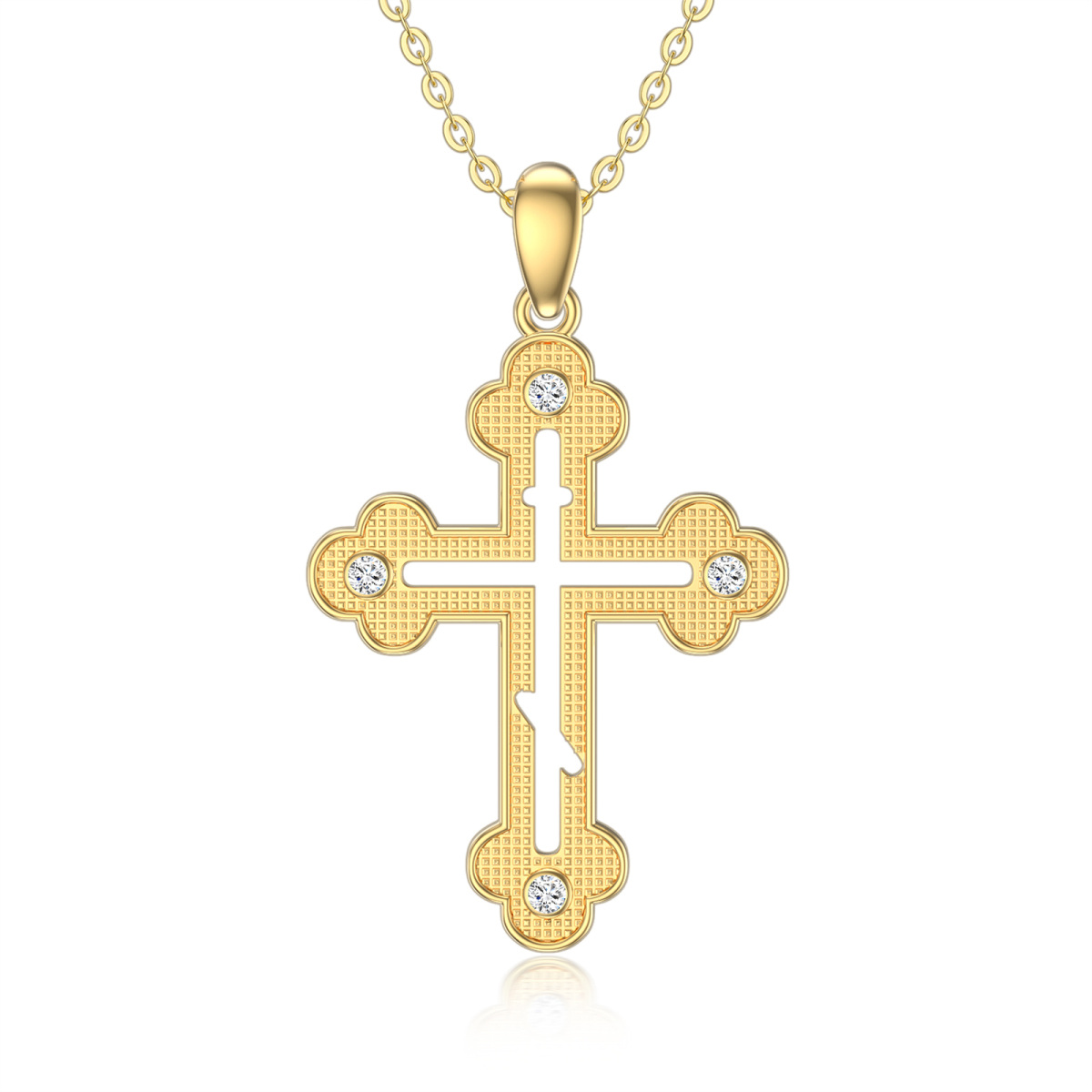 10K Gold Cubic Zirconia Hollow Cloud Cross Pendant Necklace-1