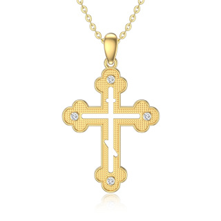 10K Gold Cubic Zirconia Hollow Cloud Cross Pendant Necklace-44