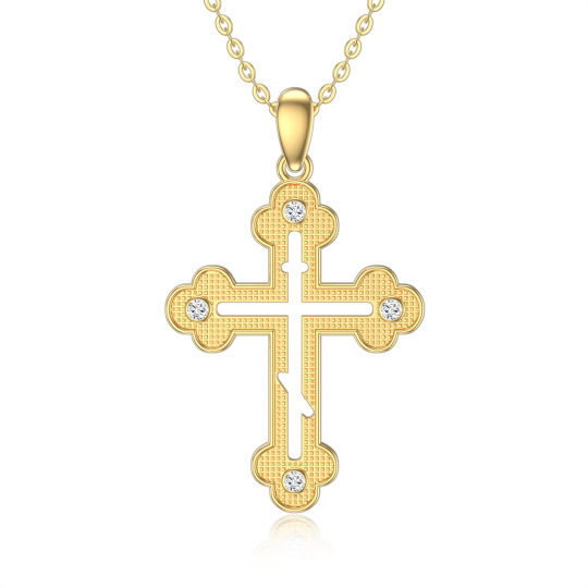 10K Gold Cubic Zirconia Hollow Cloud Cross Pendant Necklace