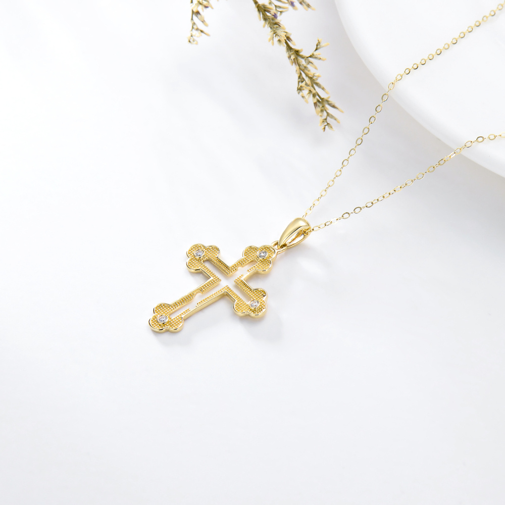 Collier en or 10K avec pendentif croix en forme de nuage creux et zirconium cubique-4