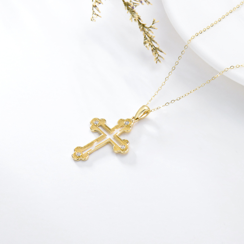 Colar com pendente de cruz em ouro branco 10K e zircónias cúbicas-4