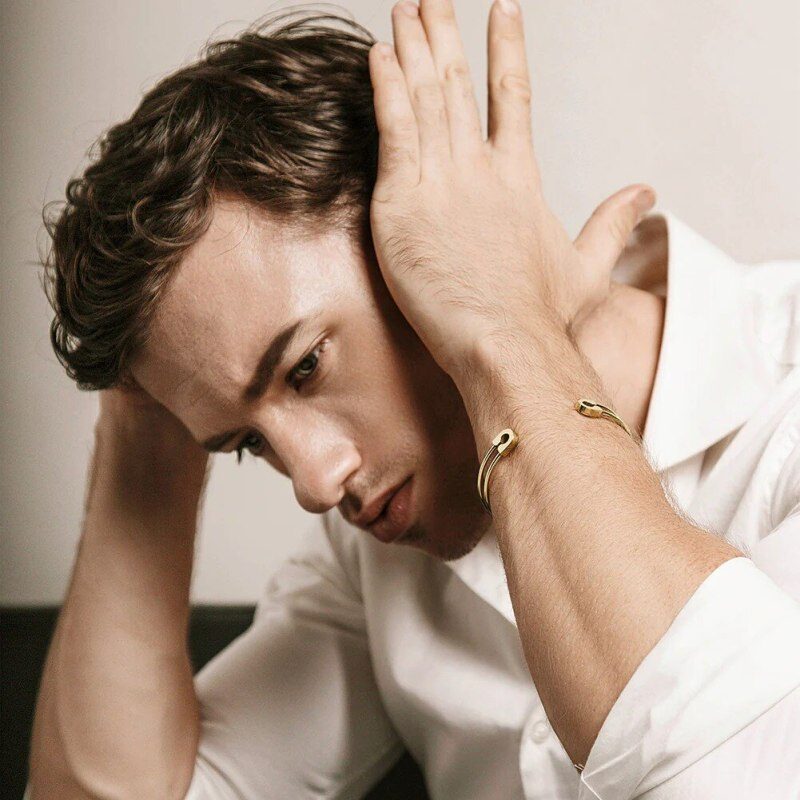 14K Gold Hollow Cuff Bracelet for Men-3