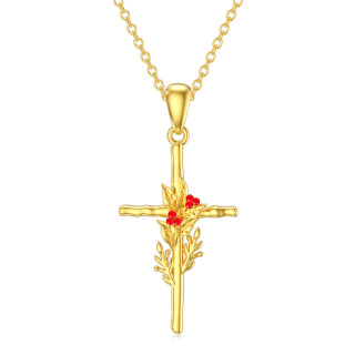 14K Gold Holly & Cross Pendant Necklace-7